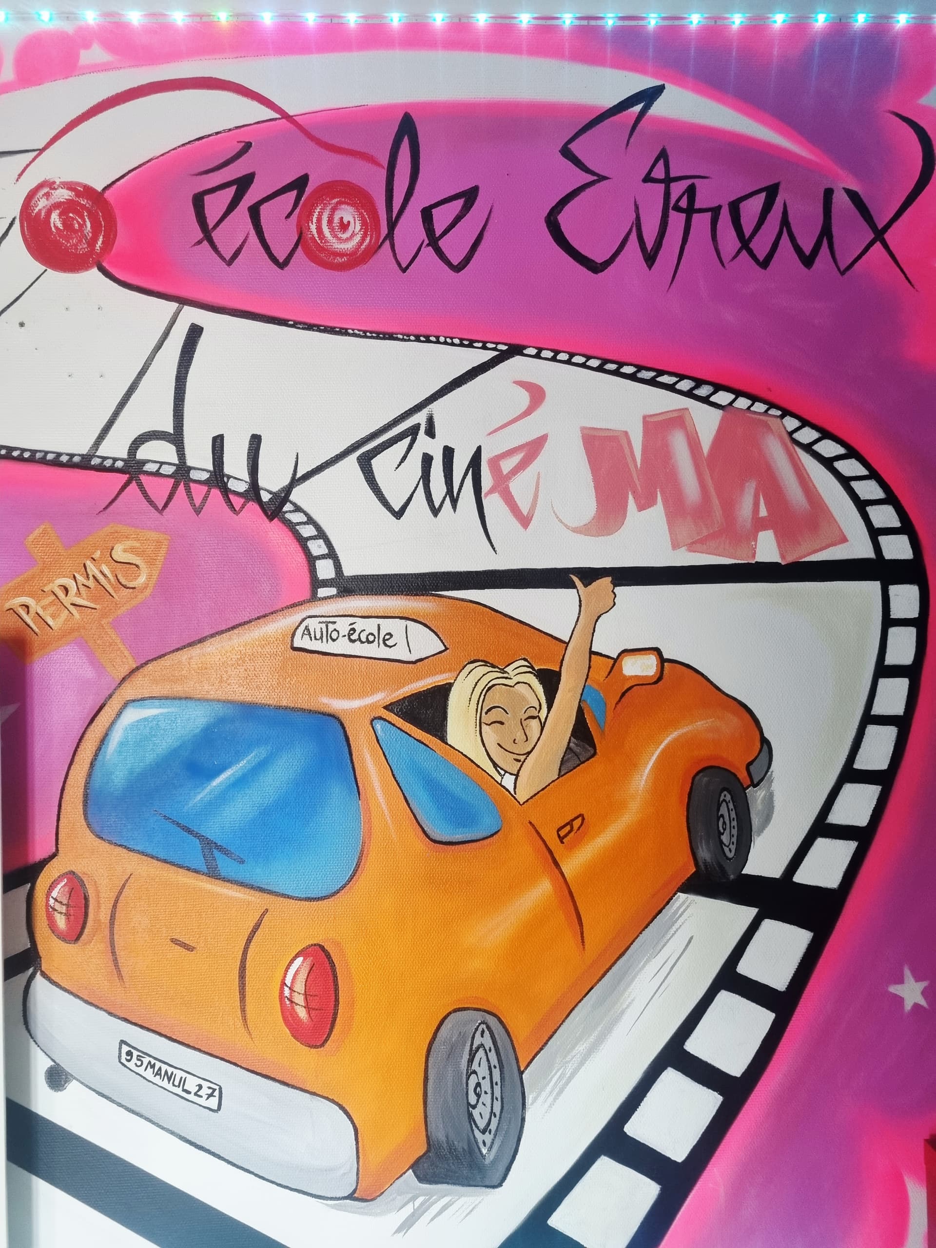 Fresque murale cinéma Auto École du Ciné Évreux